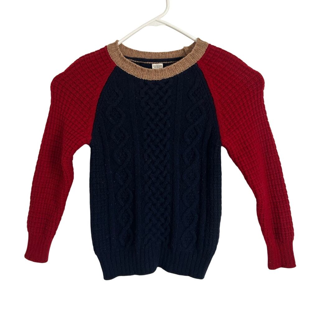 J.Crew Crewcuts 100% Lambswool Sweater Boys 4/5 Navy/Red Pullover